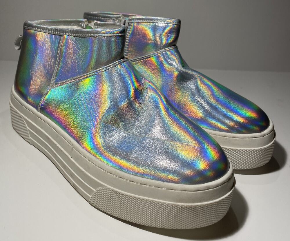 Steve Madden Kids' JSlide Boots Holo Platform Zip Up Sz 4M